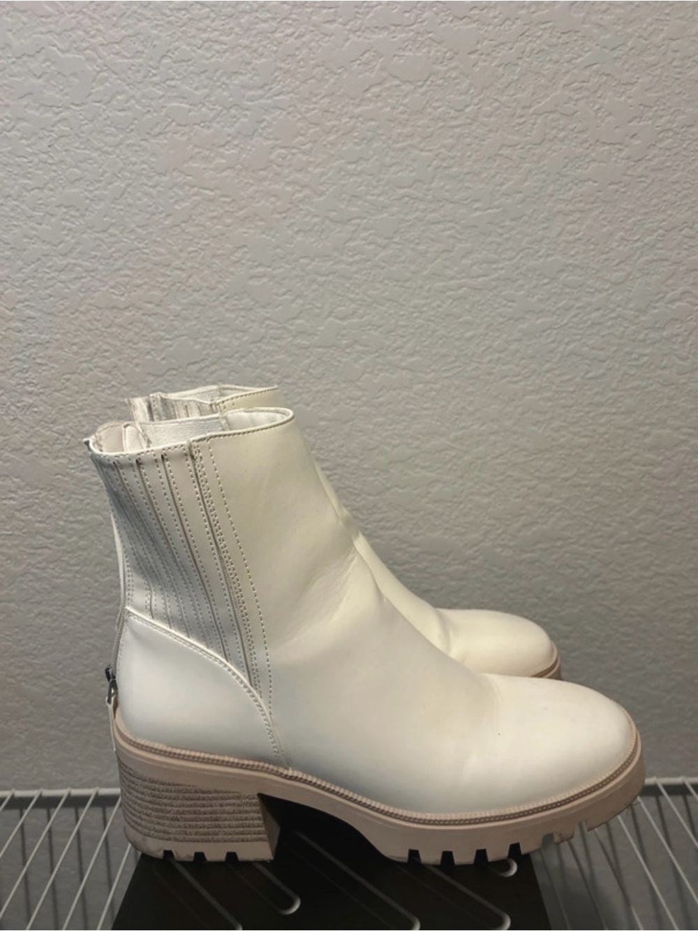 Women's White Leather Ankle Boots with Lug Sole